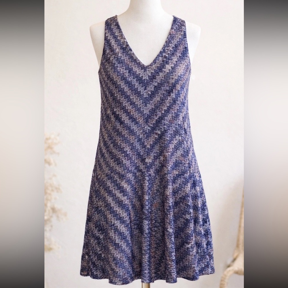 Maeve Anthropologie Knit Dress Sleeveless Chevron Zig Zag Women L Shift Flare